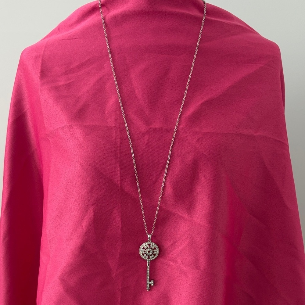 New York & Company Silver Rhinestone Key Pendant Necklace